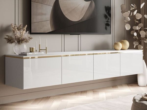 ALLHOUSE24 TV-Schrank TV-Schrank NELLY Metallbeine LED Beleuchtung Sideboard GOLD (1x TV Schrank) Breite 200 cm