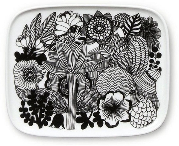 Marimekko Servierplatte Platte Oiva - Siirtolapuutarha SchwarzWeiß (15x12 cm)
