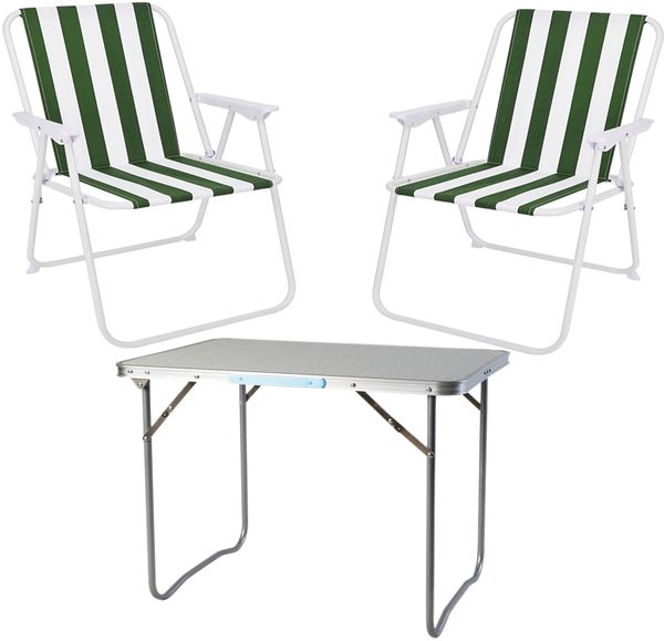 3-teiliges Campingmöbel Set Alu L70xB50xH59cm grün-weiß