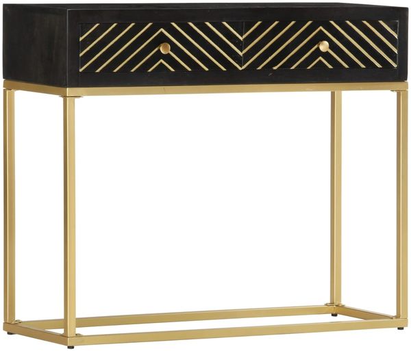 vidaXL Konsolentisch Schwarz und Golden 90x30x75 cm Mango Massivholz 286518