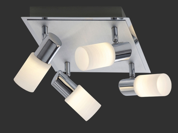 LED Deckenstrahler CLAPTON 4-flammig, Silber mit Glasschirmen, Quadrat 23cm