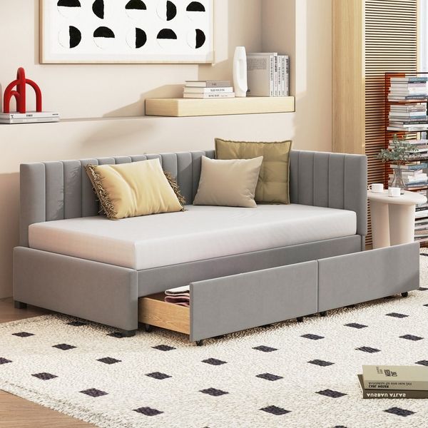 Merax Daybett (1 tlg), Polster-Schlafsofa 90x200cm, Tagesbett mit Stauraum & Lattenrost, Samt