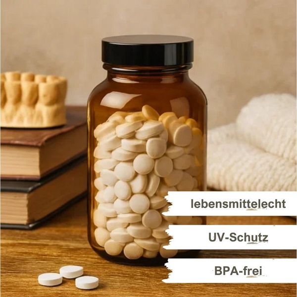 mikken Vorratsglas Weithalsgläser 250 ml Braunglas 6er Set – Apothekergläser, Weithalsglas, mit UV-Schutz, Apothekerqualität