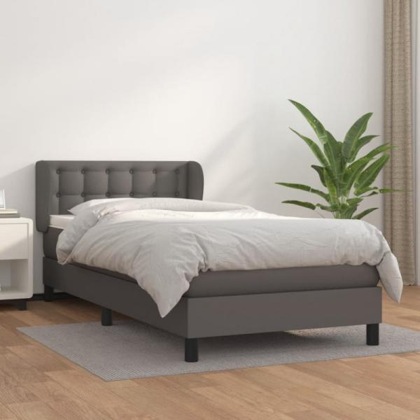 Boxspringbett mit Matratze Grau 90x190 cm Kunstleder (Farbe: Grau)