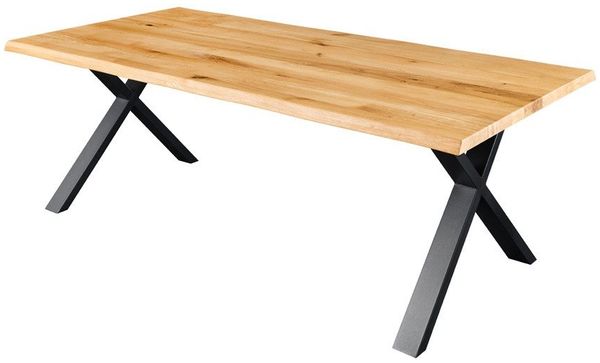 riess-ambiente Esstisch WILD OAK 160cm natur/schwarz - Wildeiche, Baumkante, X-Gestell, geölt (Einzelartikel, 1-St), Urbaner Massivholztisch für 6 Personen - ideal für Wohn- & Esszimmer