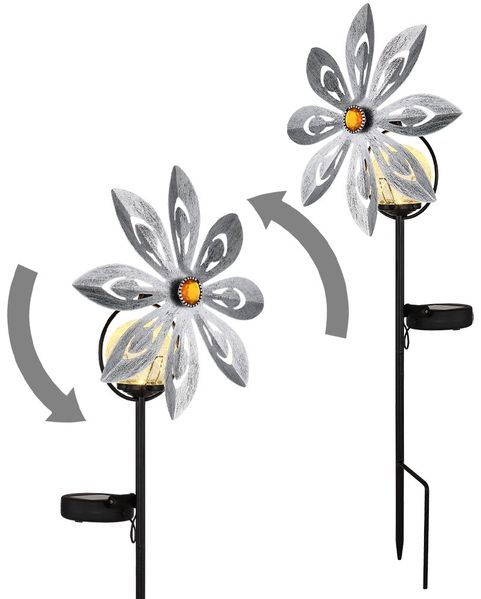 LED Solarleuchte, Glaskugel, Windrad, silbergrau, H 50 cm
