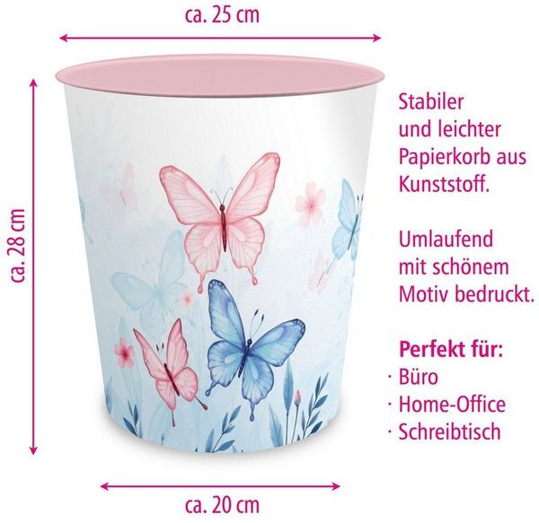 itenga Papierkorb itenga Papierkorb für Kinder - Motiv Schmetterling - Elara - ca. 11 Li