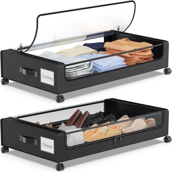 BlingBin Aufbewahrungsbox 2 Stück Unterbett Aufbewahrungsbox Unterbettkommode mit Rollen (1er Set, 1 St, 78,1 × 43,2 × 16,5 cm), Bettkasten Organizer für Kleidung Schuhe Decken Bettwäsche