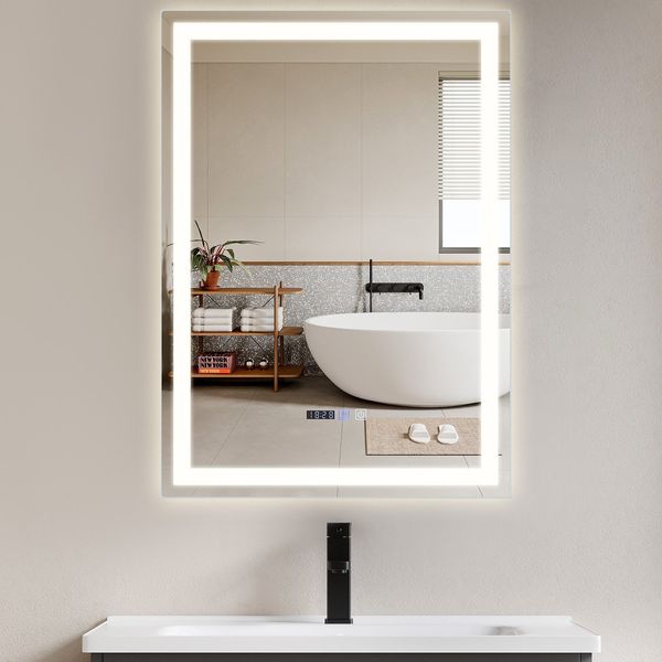 ZMH Beleuchteter Badezimmerspiegel – 50 x 70 cm, LED, Wandmontage, IP44, Touch-Schalter, Uhr, beschlagfrei, verstellbar