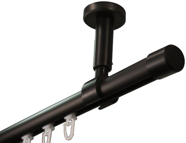 iso-design Gardinenstange Innenlauf zur Deckenmontage 20 mm Durchmesser variabler Deckenabstand, Ø 20 mm, Deckenmontage, geschraubt, Aluminium, Komplett Set 1-läufig, Deckenmontage