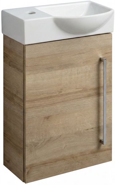LANZET K3 Gäste WC Waschtisch Set 45cm breit, Braun hell, Waschbecken Keramik Weiß, Türanschlag links