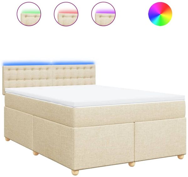 vidaXL Boxspringbett mit Matratze Creme 140x200 cm Stoff 3289022 Bild 2