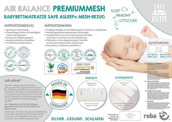 roba Babybettmatratze 'safe asleep®' 60 x 120 x 9 cm - AIR BALANCE PREMIUMMESH - optimales Schlafklima Bild 13