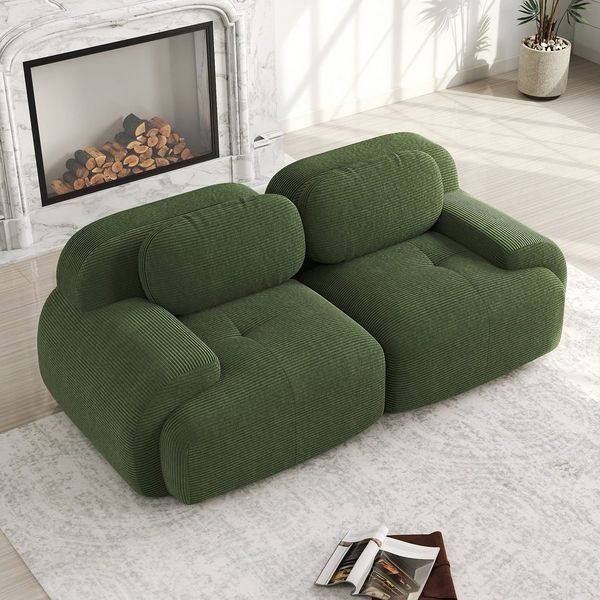 Odikalo 2-Sitzer modular kombinierbar Polstersofa Chaiselongue Mehrfarbig, 82'' Loveseat-Sofa aus Cordsamt, modular kombinierbar mit geschwungenen Armlehnen und rutschfester Unterseite, hochelastische Polsterung für Wohnzimmer, Schlafzimmer und Heimkin...