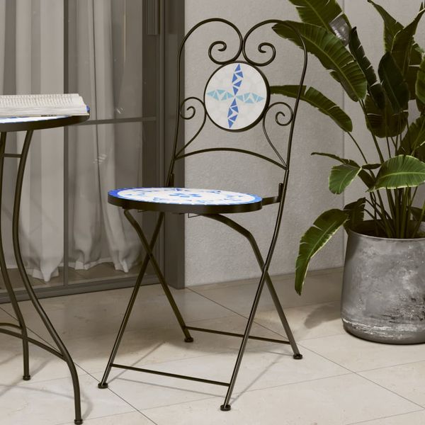 vidaXL Bistrostühle 2 Stk. Klappbar Blau und Weiß Keramik 4003404