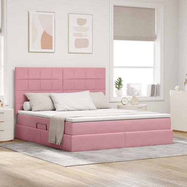 vidaXL LED-Speicherbett mit Matratze Rosa 180 x 200 cm Samt 3372686