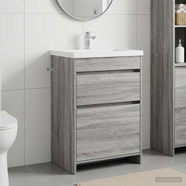 vidaXL Badunterschrank Grau Sonoma 56 x 37,5 x 81 cm Holzwerkstoff 890733