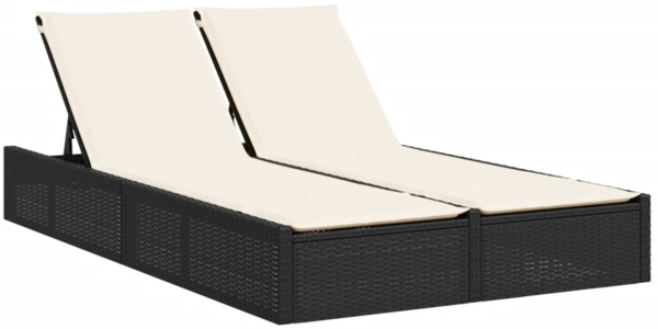 vidaXL Doppel-Sonnenliege mit Kissen Schwarz Poly Rattan 368628