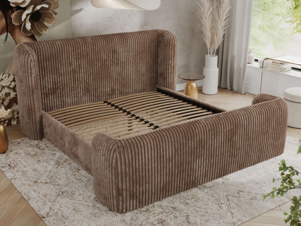 Polsterbett mit Lattenrost, Doppelbett für Schlafzimmer, Gepolstertes Kopfteil, Foam matratze, Härtegrad H2 - EMORA CLASSIC DUO - 140 x 200 cm - Braun Cord - MIRO - LUX Bild 3