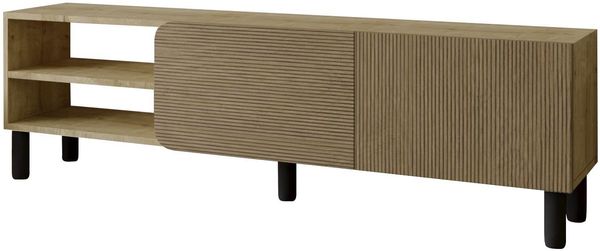 Stilvoller TV-Ständer, 150 cm, Warm & Sapphire Oak, 100% melaminbeschichtet, 18 mm stark, Wandmontage, modernes Design