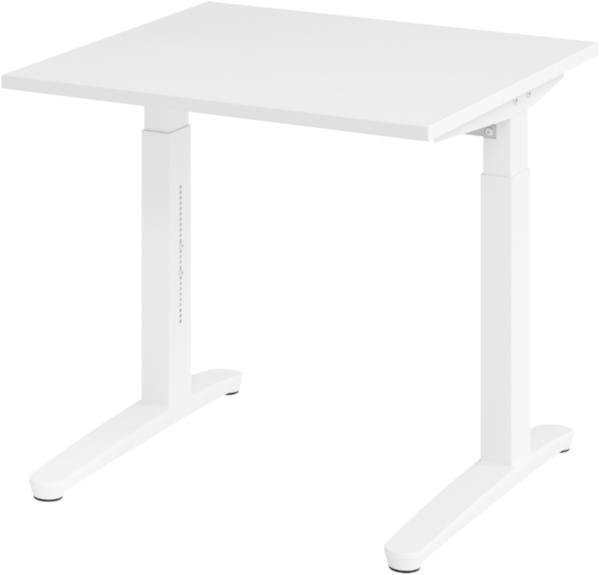 bümö manuell höhenverstellbarer Schreibtisch 80x80 in weiß, Gestell in weiß - PC Tisch höhenverstellbar & klein, höhenverstellbarer Tisch Büro, kleiner Computertisch verstellbar, X08-W-WW