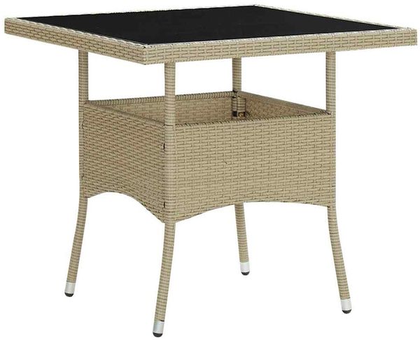 Gartentisch, Esstisch, Küchentisch Beige Poly Rattan und Glas