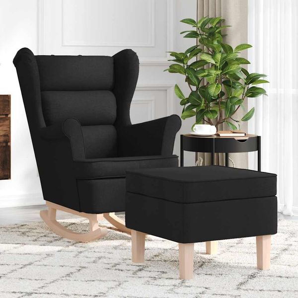 vidaXL Schaukelstuhl mit Fußhocker Schwarz Stoff 3307999