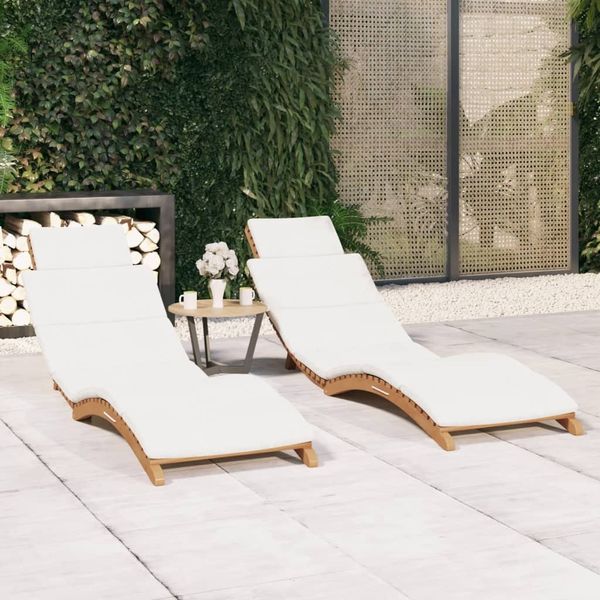 Sonnenliege 2 pcs, Gartenliege mit Auflagen Massivholz Teak