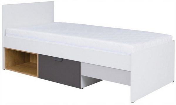 Deine Möbel 24 Jugendbett JUSTIN 15 Kinderbett Bett 90x200 (Set, 1-tlg, für Jugendzimmer Kinderzimmer Schlafzimmer), in Weiß Matt / Graphit / Grau / Eiche Scandi Still Matratze optional