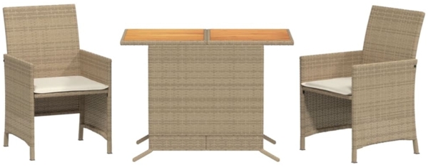 vidaXL 3-tlg. Bistro-Set mit Kissen Beige Poly Rattan 365126
