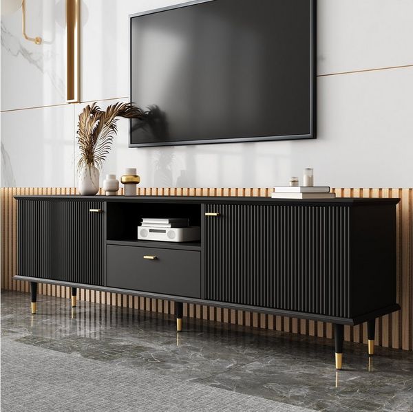 Merax Lowboard mit Soft-Close-Funktion, Hochglanz Fernsehschrank Sideboard (1 St), TV-Schrank mit 2 Türen, Schublade & offenen Fächern, 170 x 36 x 54 cm