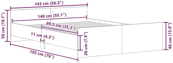 vidaXL Bettgestell mit Kopf- und Fußteil Sonoma-Eiche 140x190 cm 3203784 Bild 10