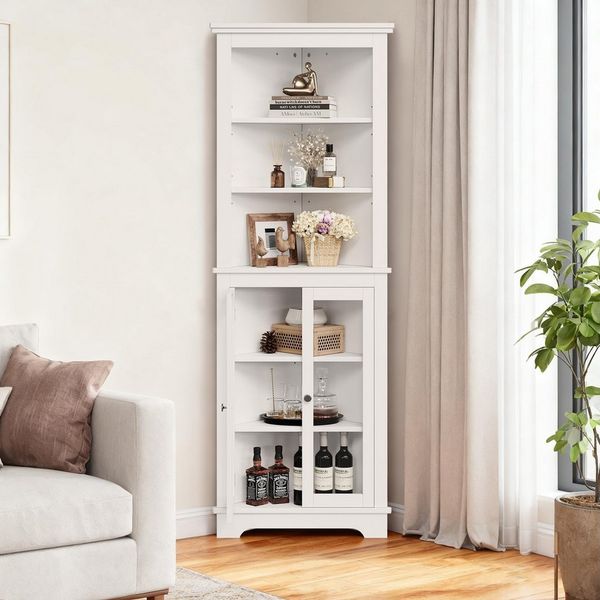 GarveeMore Kleiderschrank Hocher Eckschrank mit Türen und offenen Regalen