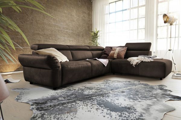 KAWOLA Sofa RISO Ecksofa mit motorischer Sitztiefenverstellung Leder anthrazit Recamiere rechts 81 x 240 x 263 cm