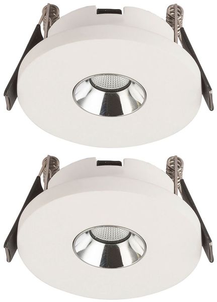 2er Set LED Einbaustrahler, Gips weiß, Chrom, D 9 cm
