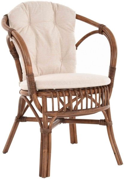 Krines Home Relaxsessel Klassischer Flecht-Sessel im skandinavischem Stil/Korbstuhl mit Kissen, aus Natur-Rattan