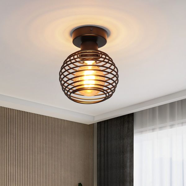 ZMH Deckenlampe Vintage Deckenleuchte Schwarz: Flurlampe Retro Treppenhauslampe Industrial Schlafzimmerlampe E27 Fassung Metall Lampenschirm für Flur Treppenhaus Balkon Gang Küche Schlafzimmer