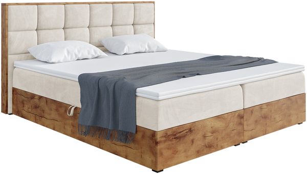 MEBLINI Boxspringbett LOFTY 1 180x200 cm mit Bettkasten - H4/Creme Samt Polsterbett - Doppelbett mit Topper & Taschenfederkern-Matratze Bild 2