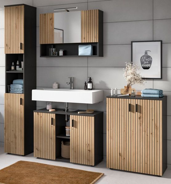 Badmöbel Set Livia in Eiche und grau 4-teilig 200 cm