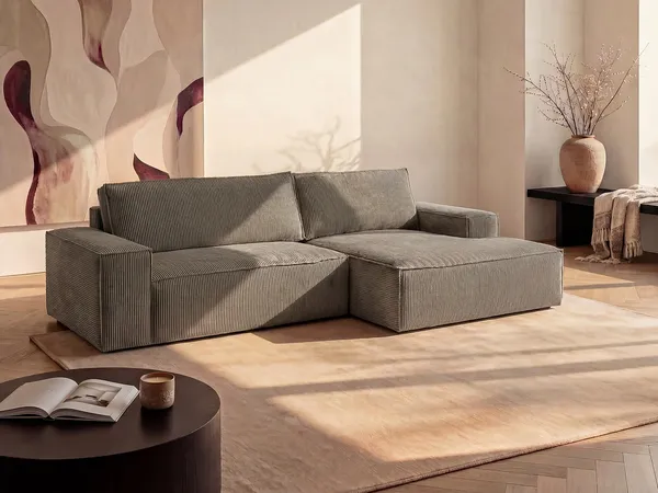 Vente-unique - AMELIA Sofa SamtStoff Schokoladenbraun - B 167 cm x H 85 cm x L 267 cm