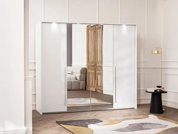 Vente-unique - INGINA Wardrobe and walk-in wardrobe Holz, Platte Weiß - B 65 cm x H 219 cm x L 255 cm