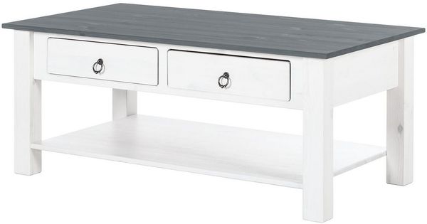 loft24 Couchtisch Inga, Wohnzimmertisch, 2 Schubladen, Kiefer, Landhausstil