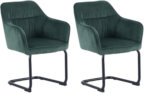 byLIVING ELBA Schwingstuhl 2er Set, drehbar 180° mit Rückholfunktion, Grob-Cord dunkelgrün, Metallgestell schwarz, Armlehnen