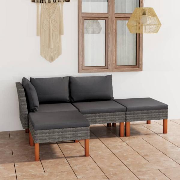 vidaXL 4-tlg. Garten-Lounge-Set mit Kissen Poly Rattan Grau 3059709