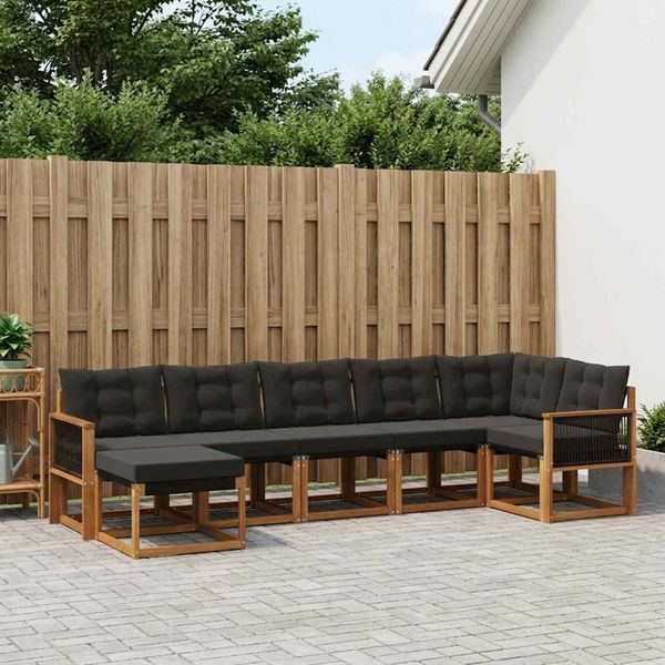 vidaXL Outdoor-Sofagarnitur mit Kissen 7 pcs Natürlich und Schwarz 3382096