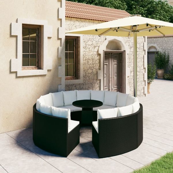 vidaXL 9-tlg. Garten-Sofagarnitur mit Auflagen Poly Rattan Schwarz 3064897