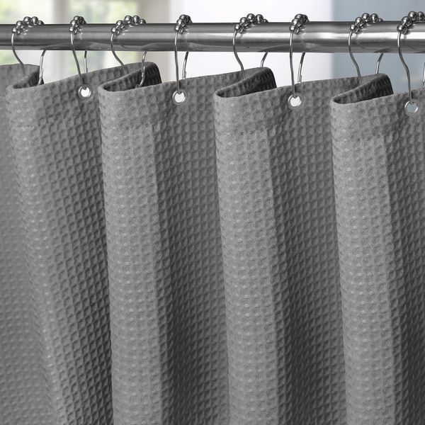 Waffel Textil Duschvorhang Anti Schimmel Set Wasserdicht 182x214cm Grau