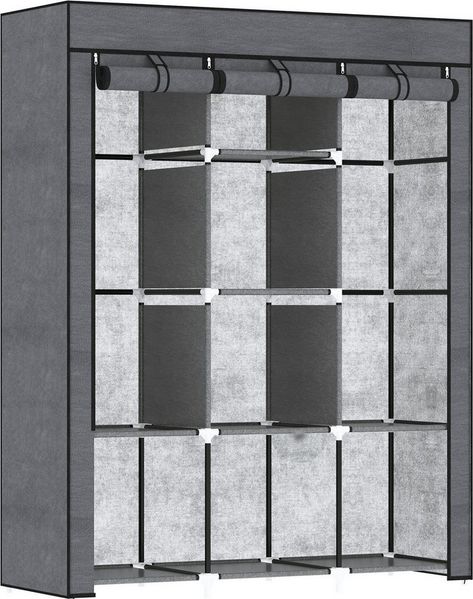 HOMCOM Stoffschrank Kleiderschrank mit Kleiderstangen, 8 Ebenen (Faltschrank, 1-St, Faltbare Garderobe für Schlafzimmer) Vliesstoff, Dunkelgrau, 125 x 43 x 162,5 cm