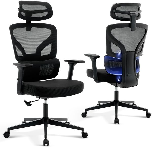 Ergonomischer Bürostuhl Mit Hoher Rückenlehne, Atmungsaktiver Netzstuhl Mit Lendenwirbelstütze, 360° Drehbarer Schreibtischstuhl Mit 3D-Armlehnen Und Kopfstütze Für Zuhause, Büro, Spielzimmer