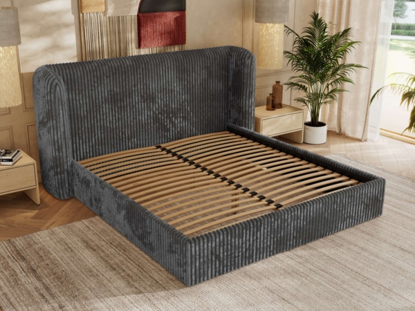 Polsterbett Bett mit Holzlattenrost Schlafzimmer Bett Doppelbett gepolstertes Kopfteil Pocket Matratze - EMORA CLASSIC - 140x200 cm - Grau Cord - VIRE LUX Bild 3